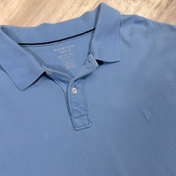 American Eagle Men's Super Soft Standard Fit Light Blue Pique SS Polo Shirt XXL - Picture 2 of 7